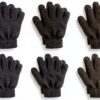 Black Knitted Gloves Acrylic Material Kids Winter Warmth-0