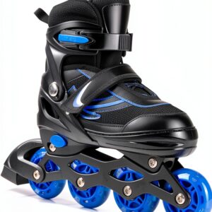 PIPIZHU Boys Inline Skates Blue Adjustable Light Up Wheels-0