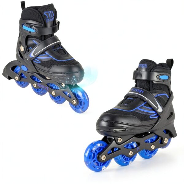 PIPIZHU Boys Inline Skates Blue Adjustable Light Up Wheels-4