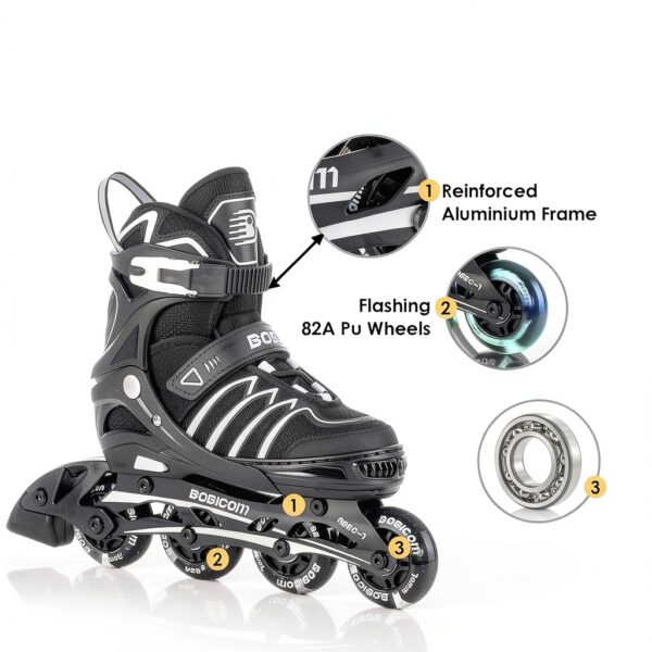 BOBICOM Inline Skates Adjustable Illuminated Wheels Unisex-3